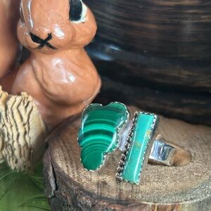 925 Sterling Malachite turquoise ring